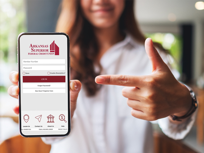 Girl using ASFCU mobile app.