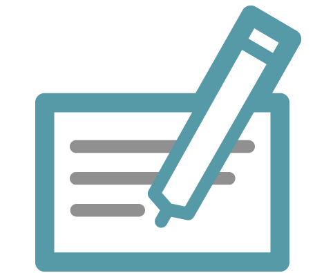 Illustration of pen and checkbook.